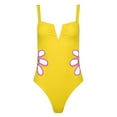 thumbnail image 3 of JIEYING Women's Solid Color Sexy V Neck Side Hollow Flower Design Momokini Swimsuit, Yellow L, 3 of 5