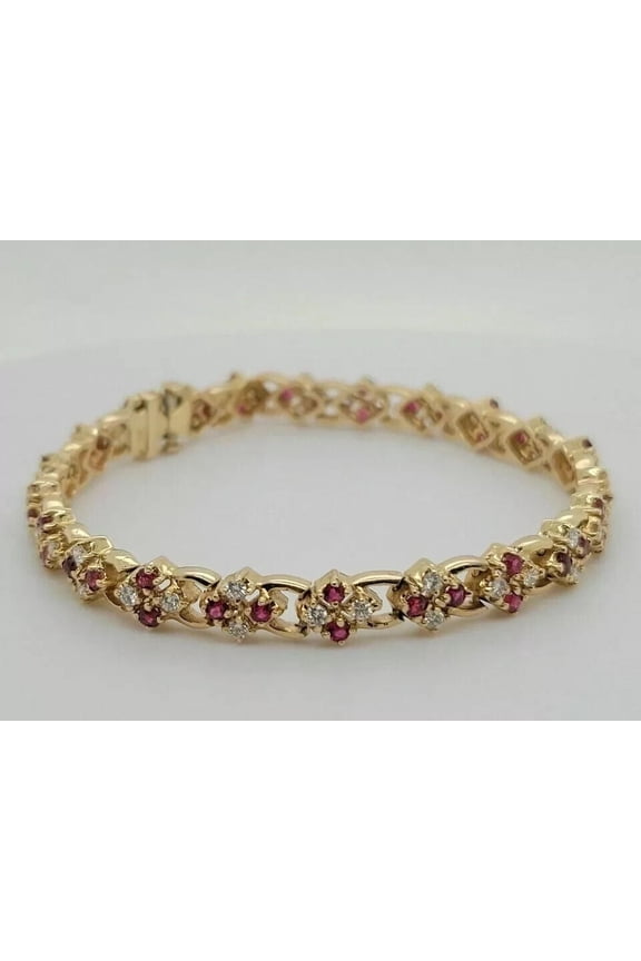 Silverstar- 8.20Ct Round Cut Ruby Tennis Bracelet 14K Yellow Gold Finish