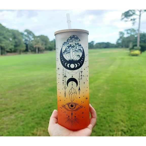 Mushroom Beer Can Glass | Boho Mushroom Coffee Glass 24 OZ