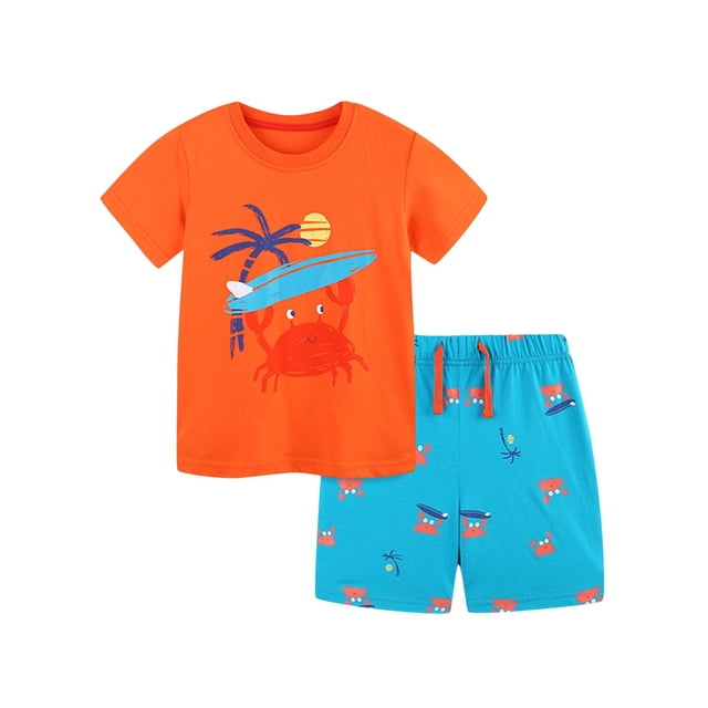 Odeerbi 2-8 Años Niños Conjuntos de Verano Camiseta de Manga Corta de Algodón Hawaiana Conjunto de Dos Piezas Con Cintura Elástica Suelta