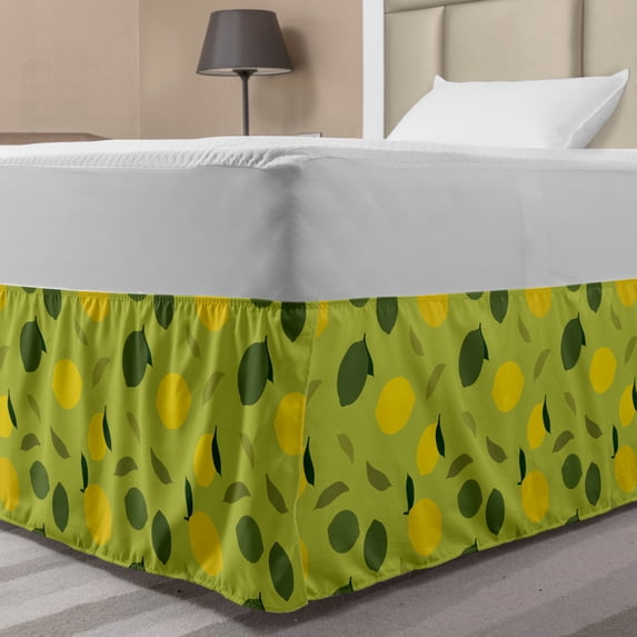 Lemons Bed Skirt, Simplistic Vibrant Colors Vitamin C Colorful Graphic, Elastic Bedskirt Dust Ruffle Wrap Around for Bedding Decor, 4 Sizes, Olive Green Yellow, by Ambesonne