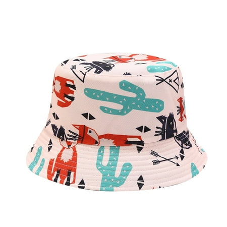 

Kids Baby Girls Boy Toddler Outdoor Cartoon Prints Double Sided Bucket Sun Fisherman Hat Cap Protection Beach Hat