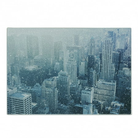 

Winter Cutting Board Snow in New York City Image Skyline with Urban Skyscrapers in Manhattan USA Decorative Tempered Glass Cutting and Serving Board Small Size White Pale Green by Ambesonne