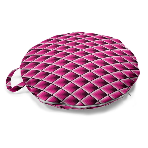 Geometric Round Floor Cushion with Handle, Symmetrical Rhombus Inspired Elements Repeating Lozenges Tile Sharp Shapes, Decorative Pillow for Living Room & Dorms, 18" Round, Hot Pink, by Ambesonne