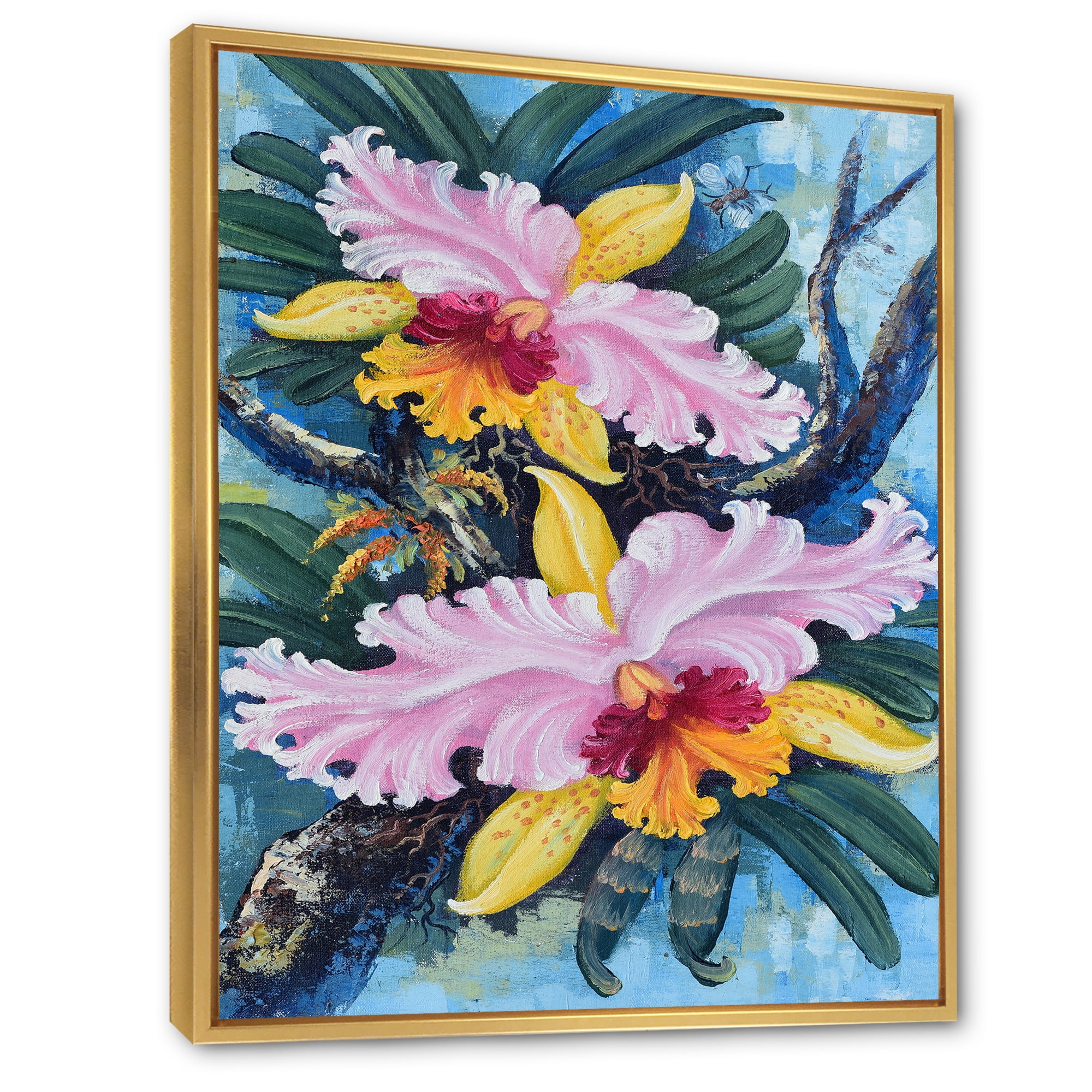 Designart 'Ancient Forest Orchids I' Traditional Framed Canvas Wall Art Print