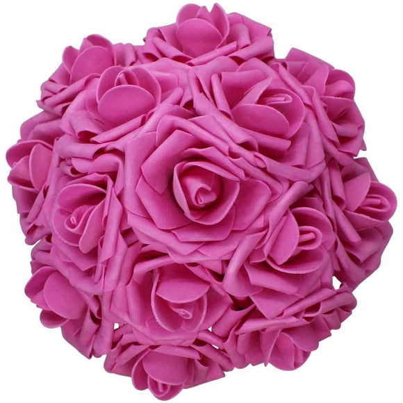 XmhyTop 50 piezas de flores artificiales, rosas de espuma artificiales de tacto real, decoración DIY para bodas, damas de honor, centros de mesa para ramos de novia, fiestas (50, rosa fuerte)