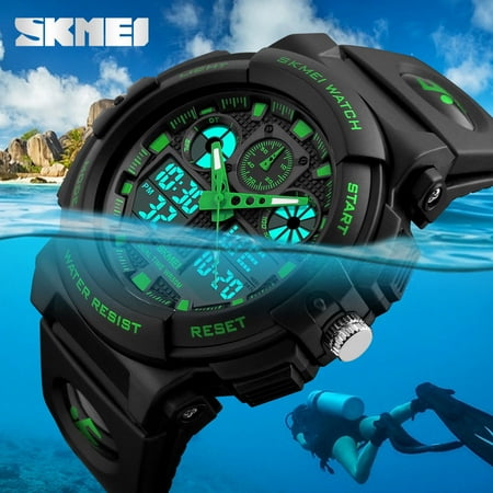 - LCD Men's Waterproof Sport Army Alarm Date Analog Digital Wrist Watch-Green