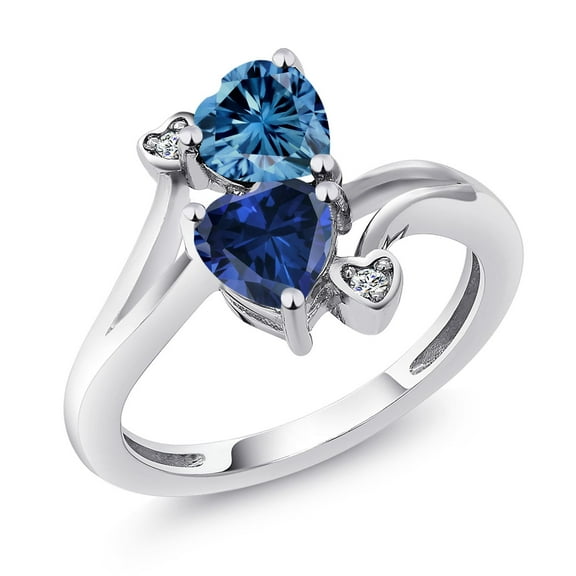 Gem Stone King 925 Sterling Silver Persian Blue Moissanite Blue Created Sapphire and White Lab Grown Diamond Ring for Women (1.63 Cttw, Heart Shape 6MM, Gemstone Birthstone, Size 6)