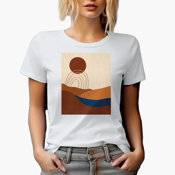Aesthetic Minimalism Boho Sun & Rainbow Art Merch Gift, White T-Shirt, Small