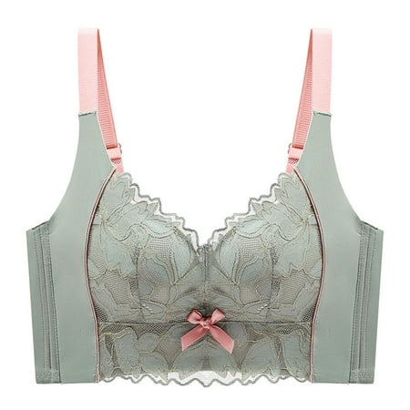 Gnurob on Sale Women s Lace Minimizer Bra Plus Size Wirefree Wireless Bralettes Hide Back Fat Bralette No Underwire Underwear Thin Bras Clearance 01-Green 40/90C
