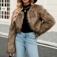 thumbnail image 2 of BiZtdJrK Todays Sales Faux Fur Jackets for Women Winter Cropped Shaggy Warm Cardigan Jacket Solid Long Sleeve Open Front Loose Fit Coats Brown L, 2 of 7