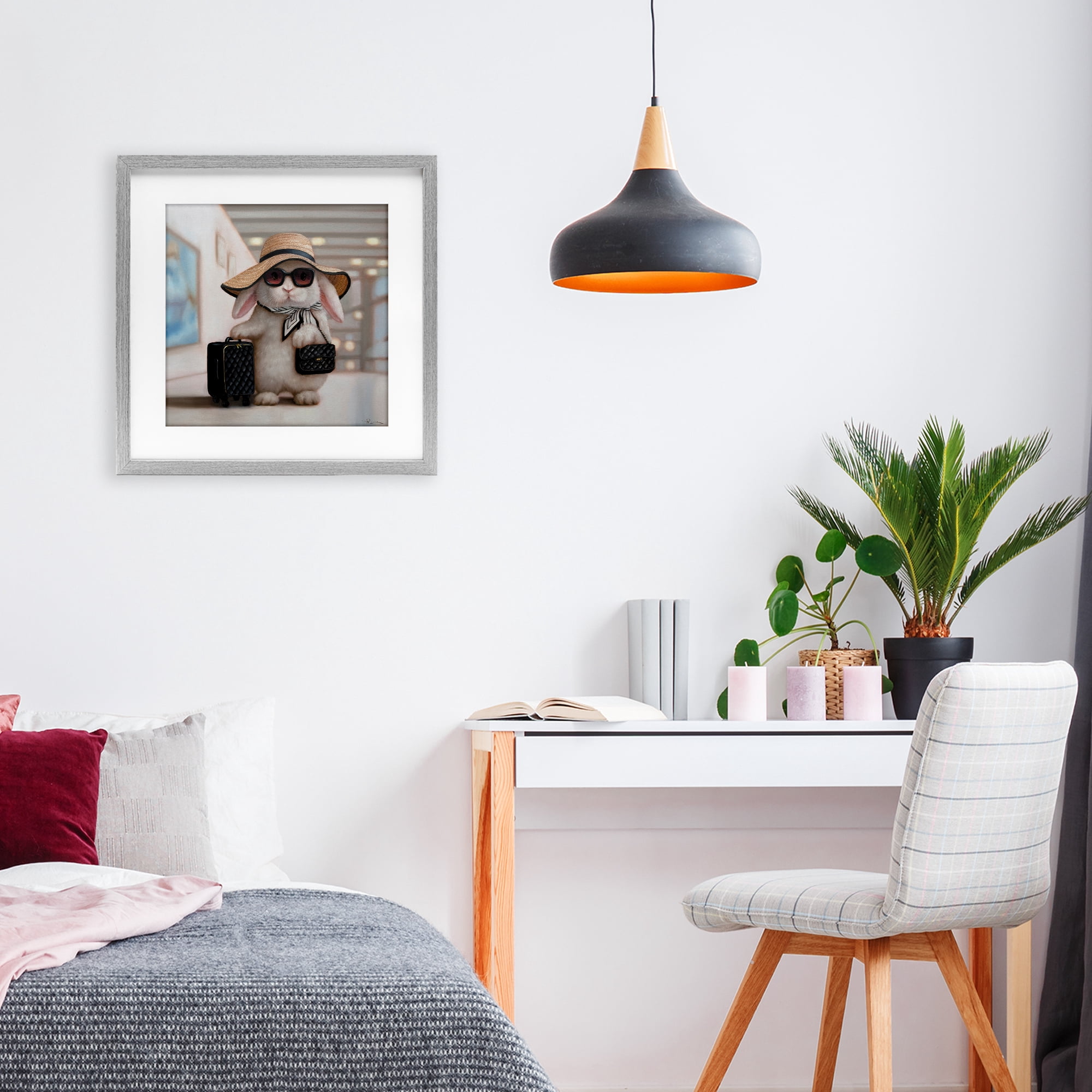 Stupell Industries Bun Voyage Traveling Rabbit Gray Framed Print Under Glass, design by Lucia Heffernan
