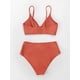 thumbnail image 5 of Conjunto de bikini para mujer, traje de baño de dos piezas, cintura alta, cuello en V, parte delantera torcida, tirantes finos ajustables, traje de baño, rojo, L, 5 of 5