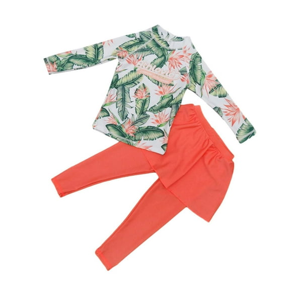 Maillot de Bain à Manches Longues pour Filles, Ensemble Deux Pièces avec Jupe et Pantalon, Tissu Doux à Séchage Rapide pour la Natation et les Jeux à la Plage