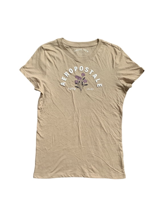 Aeropostale Ladies Soft Lightweight Short Sleeve Graphic Logo Tee, 6347AS (10I Silvermink, S)
