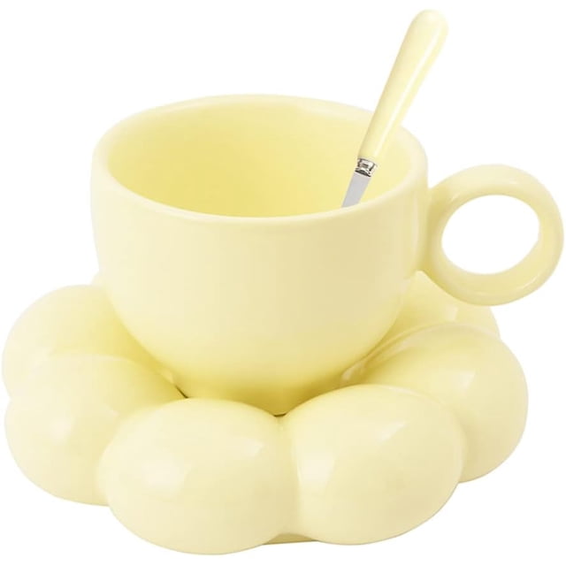 Taza de café de cerámica para oficina y hogar, posavasos con forma de girasol en forma de nube, taza creativa y bonita, no apta para microondas, apta para lavavajillas, para té, café con leche (6,5