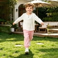 thumbnail image 5 of oelaio Toddler Baby Kid Fall Winter Clothes 2 Piece Outfit Long Sleeve Henley Shirt and Cinch Bottom Pants Set Boys Girls Casual Sweatsuit Sets Pink 7 Years, 5 of 7