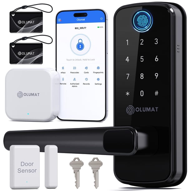 Cerradura de puerta de entrada sin llave con huella digital OLUMAT con teclado y manija