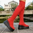 thumbnail image 6 of Miluxas Women's Over the Knee Platform Thigh High Boots Long Stretch Soft Chunky Lug Sole Fall Boots Red 9.5(43), 6 of 9