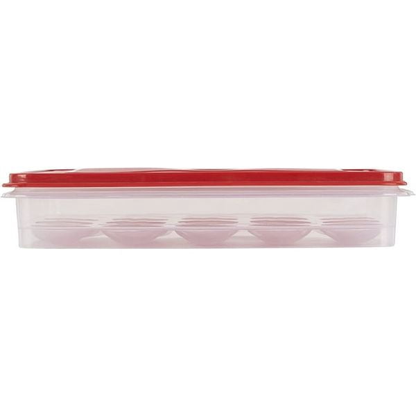 4 Pack Egg Keeper Food Storage Container, Clear/Red, Holds 20 Jumbo Eggs, Stackable Plastic Egg Tray with Lid for Fridge, Deviled Egg Carrier, BPA-Free, Dishwasher Safe
