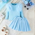 thumbnail image 5 of VNKIDY Child Girl Long Sleeve T-Shirts O-Neck Tops Solid Color Bowknot Skirt Two Pieces Outfits Sets Stylish, 5 of 9