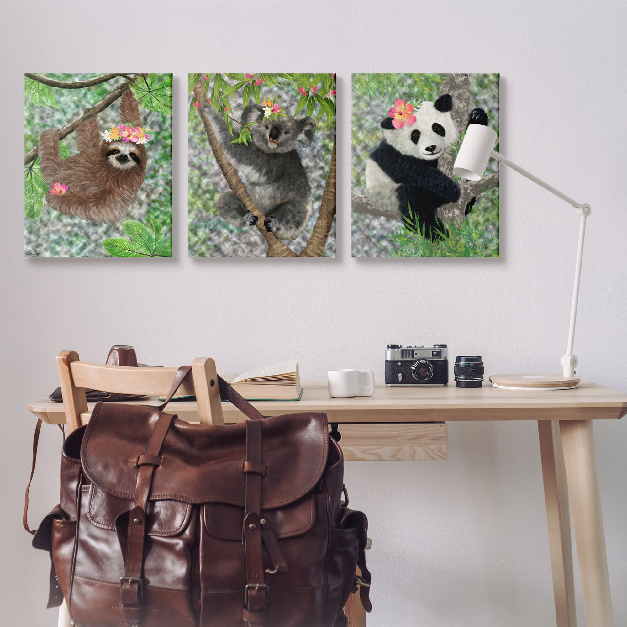 Stupell Indtries Tropical Hibisc Flower Jungle Animals Koala Panda Sloth,24 x 30,Design by Lisa Lane