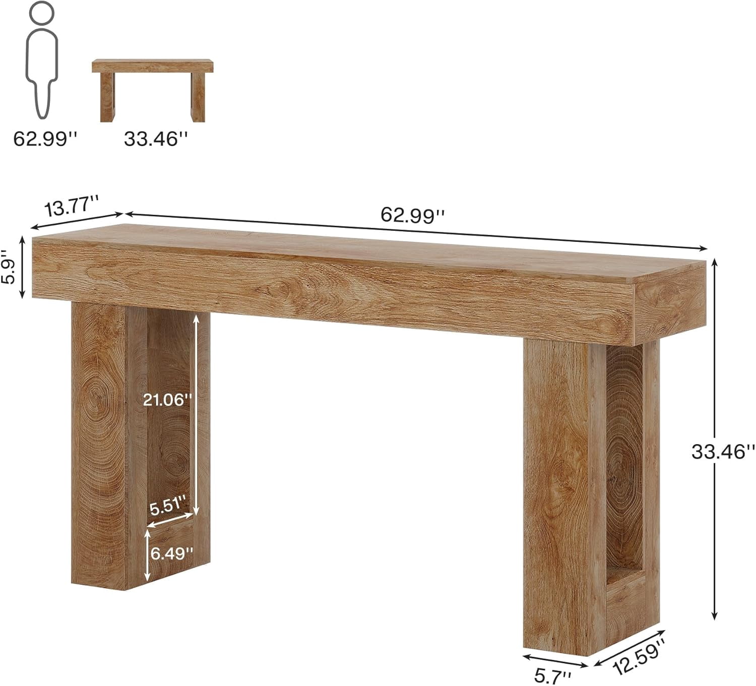 Tribesigns 63-Inch Long Console Table, Farmhouse Wooden Sofa Table Behind The Couch, Entryway Table for Entrance, Hallway, Living Room, Natural