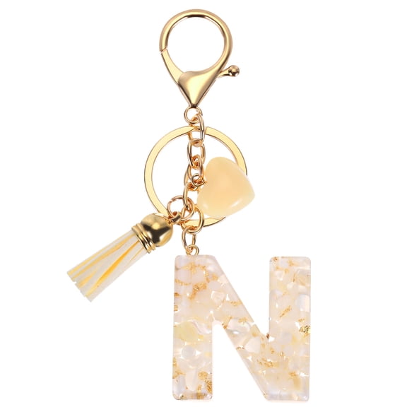 Uxcell Alphabet Initial Letter Keychain Resin Cute Keychains with Tassel Heart Letter N Pendant Charm