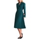 thumbnail image 4 of Vestido midi plisado de mujer con solapa de pico, cuello envolvente, manga larga y corte A en verde y azul, 4 of 5