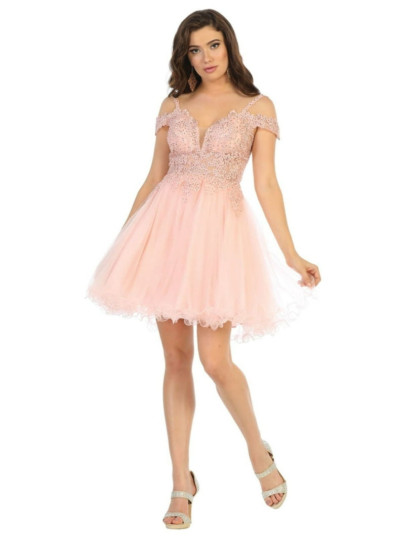 short prom dress size 18 May Queen MQ1668 Embroidered Aline Short Prom Dress