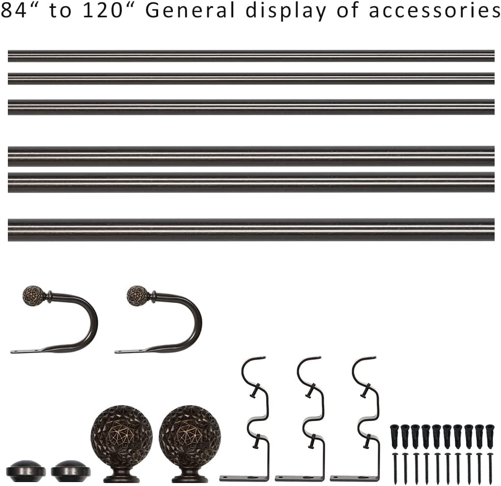 eTeckram 1" Double Curtain Rod with Sable Finials and holdbacks (84‘’-120‘’, Bronze gold)