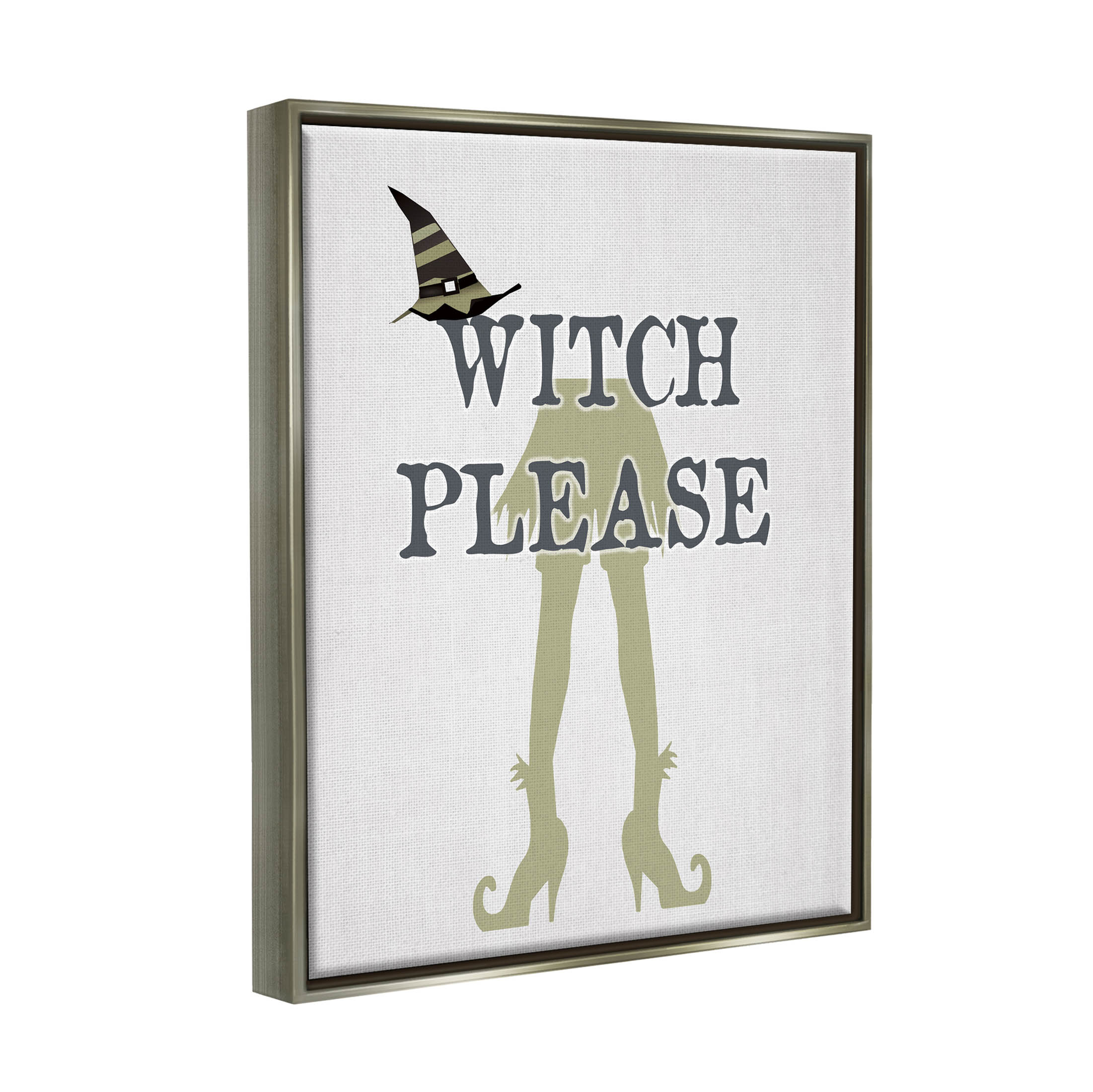Stupell Industries Witch Please Funny Phrase Graphic Art Luster Gray Floating Framed Canvas Print Wall Art, Design by Lauren Rader