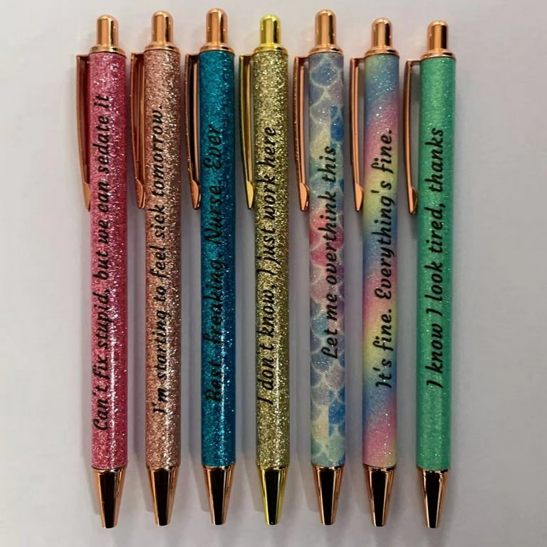 7 Pcs Greeting Teacher Pens Inspirational Ballpoint Pens Glitter Black Ink  Pens Metal Retractable Ballpoint Pens Appreciation Gifts for Kids Students