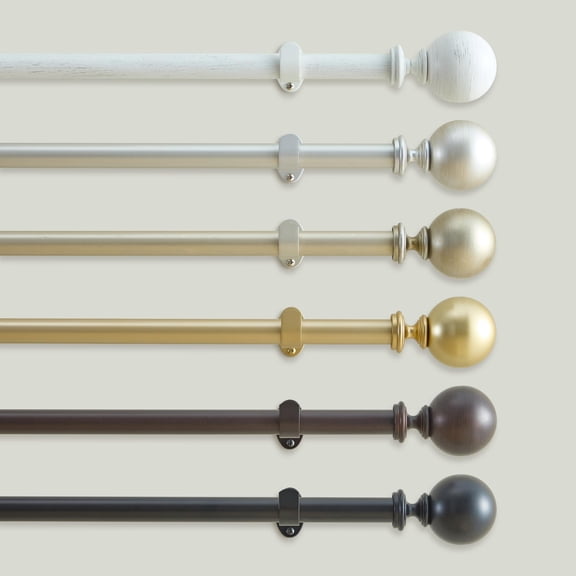 Threadmade Cordelia Single Curtain Rod with Globe Ball Finial, White - 32"W x 142"L