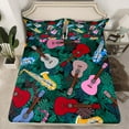 thumbnail image 2 of Manfei Vintage Guitar Music Twin Sheet Sets for Kid, Green Palm Leaf Twin Fitted Sheet, Tropic Plant Botanical Flat Sheet, Microfiber Bedroom Decor, 3 Pieces, 2 of 7