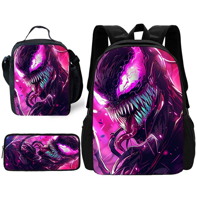 Juego de 3 piezas de película Venoms, mochila escolar con fiambreras, bolsas de lápices, mochilas escolares para niños y niñas, el mejor regalo