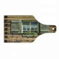 thumbnail image 1 of Shutters Cutting Board, Weathered Facade of a Mountain Hut with Summer Mountain Reflections on Window, Tempered Glass Cutting and Serving Board, Wine Bottle Shape, Brown Green, by Ambesonne, 1 of 1