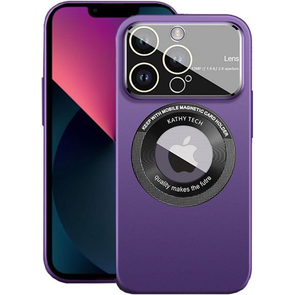 for iPhone 13 Case 6.1" 2021, Large Viewport Design, Hard PC Built-in Luxury Camera Lens Protector Full Protection Phone Cover with Magsafe for Women Girls Boy Men, Purple