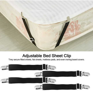 TSV 4Pcs Bed Sheet Fasteners with Sturdy Clips and Adjustable Elastic Straps,  White 