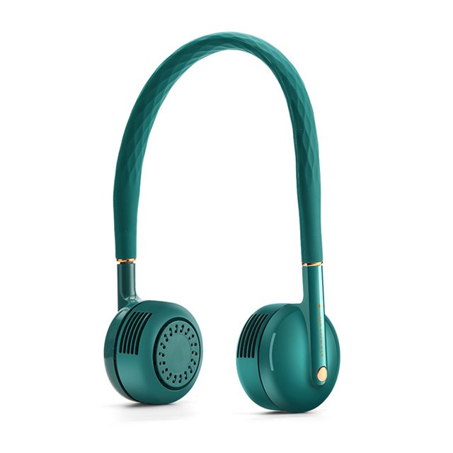 Kearding Ventilador de cuello banda para el cuello portátil recargable manos libres 5W 3 velocidades enfriador de aire trabajo silencioso al aire libre Electrodomésticos Verde con Luz Kearding HA063364-06B