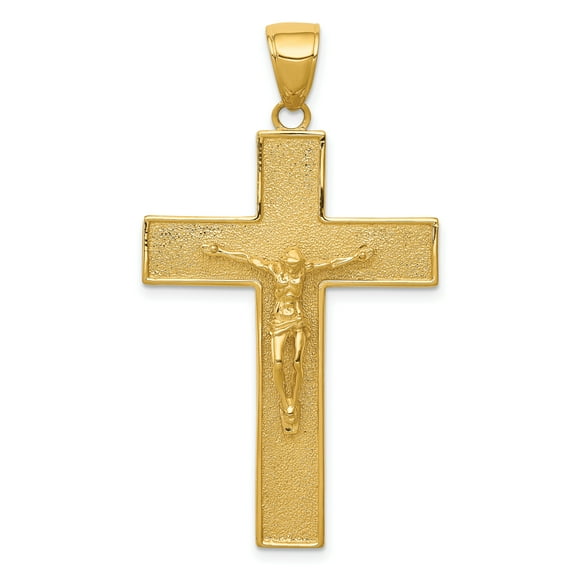 14K Yellow Gold Textured Crucifix Latin Cross Pendant