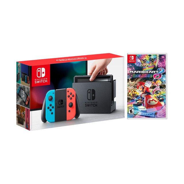 Nintendo Switch Red/Blue Joy-Con Console Bundle with Mario Kart 8 Deluxe NS Game Disc - 2019 Best Game!
