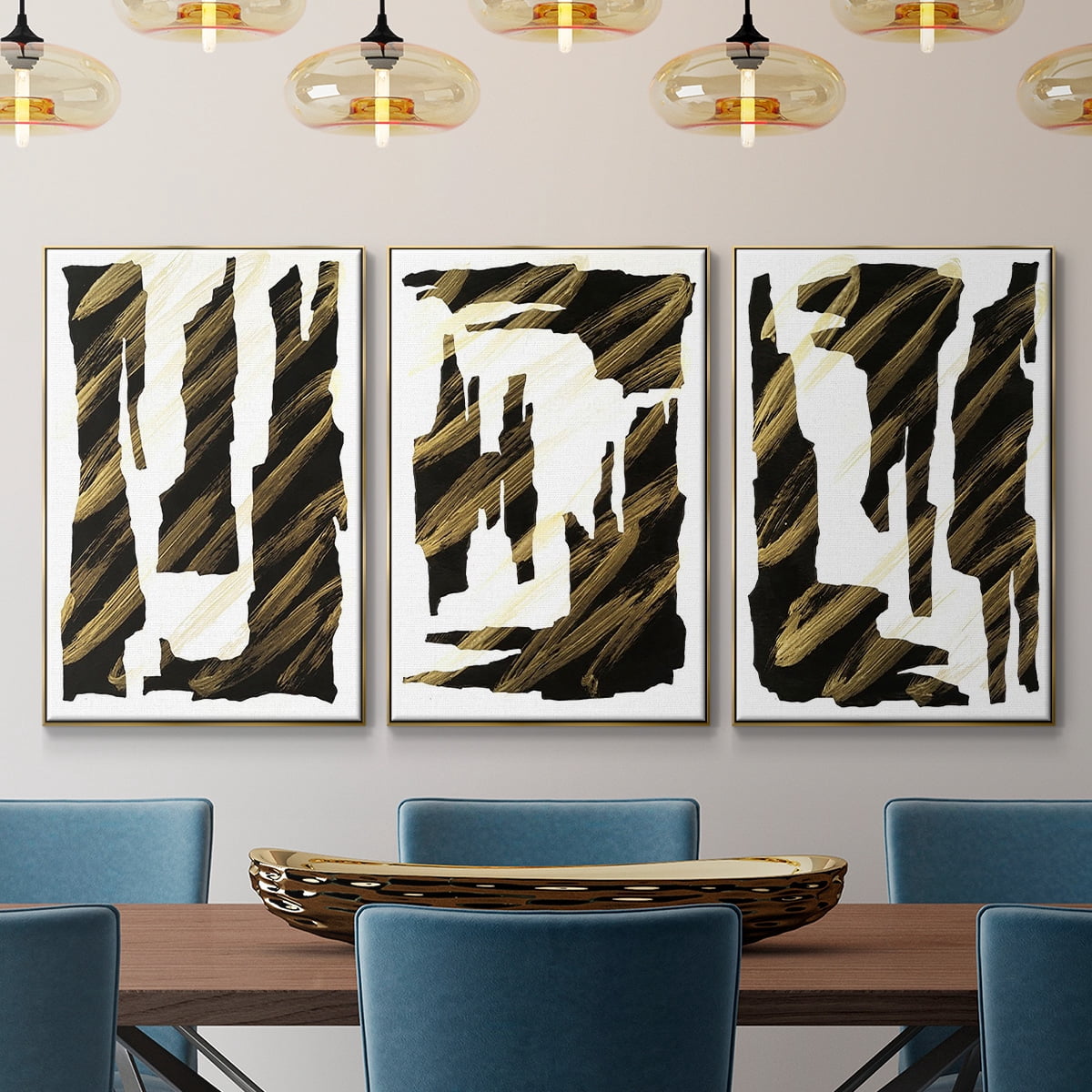Onyx Obelisks I - Framed Premium Gallery Wrapped Canvas L Frame 3 Piece Set - Ready to Hang