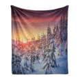 thumbnail image 1 of Winter Soft Flannel Fleece Throw Blanket, Snowy Landscape at Gloomy Sunrise Scenery in Mountain Forest Serene Nature Photo, Cozy Plush for Indoor and Outdoor Use, 50" x 70", White Red, by Ambesonne, 1 of 6