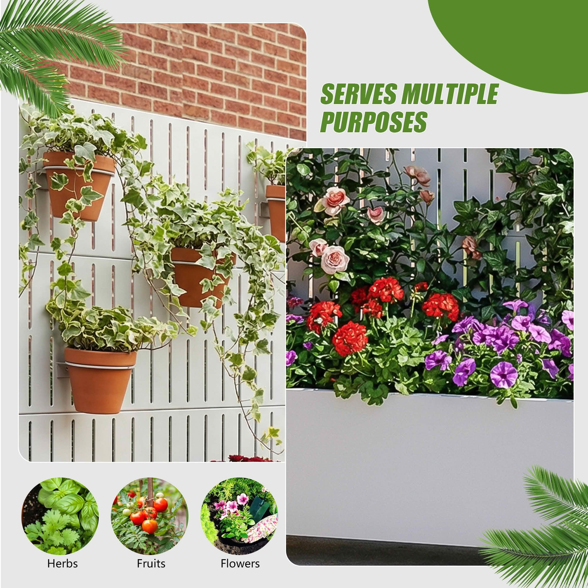 MAYEERTY 47X47" Metal Outdoor White Privacy Screen with Planter Box for Backyard & Garden, 3 Piece Set