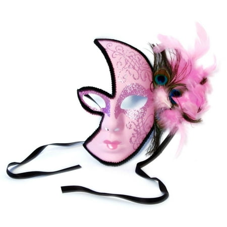 Midnight Flash Costume Mask With Feather: Pink