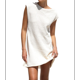 thumbnail image 3 of Vestido Minivestido de Punto Elástico con Hombros Descubiertos y Mangas para Mujer, Suelto, Liso, para Vacaciones. Cremoso M, 3 of 7