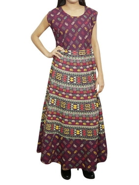 Mogul Women Tribal Print Long Maxi Dress Bohemian Women Fashion Dresses Cotton Sleeveless Boho Style Dresses L