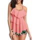 thumbnail image 1 of Xishao Traje de Baño Mujer Conjunto de 2 Piezas Bañador de Cintura Alta Estampado Flor Volante para Playa Piscina rosa 2XL rosa 2XL Xishao ropa, 1 of 2