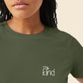 thumbnail image 5 of Dalix Be Kind Embroidered Cotton Relaxed Fit Short Sleeve Crewneck Tee Shirt Women in Military Green S Small, 5 of 5